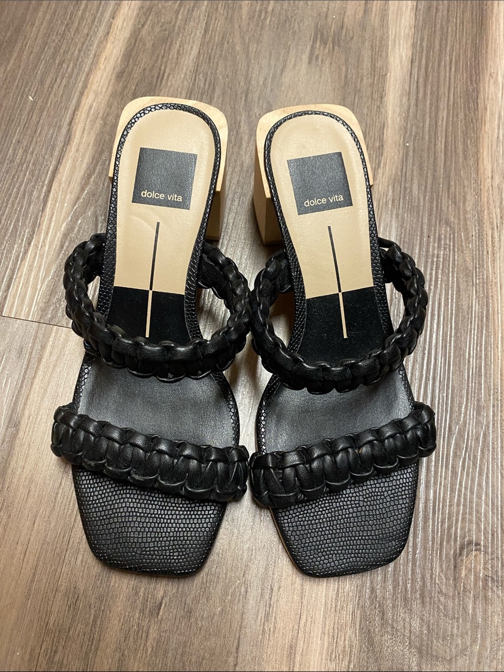 Dolce Vita Black Braided Block Heel Slides